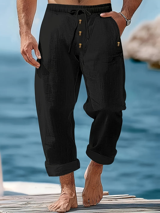 Calça Casual Masculina Com Cordão Preta