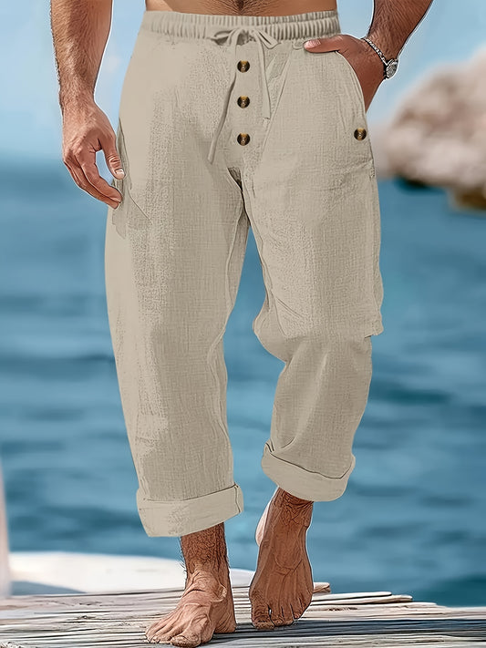 Calça Casual Masculina Com Cordão Bege