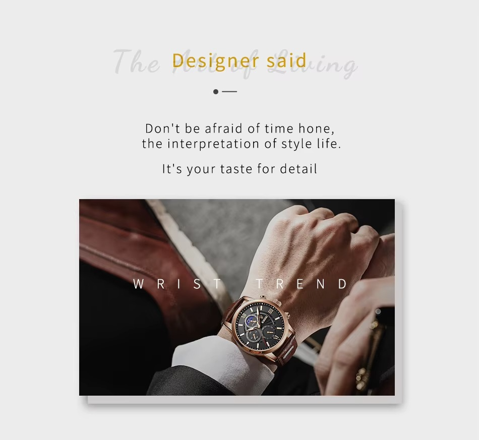 Relógio Masculino LIGE Leather Sport Moon Phase