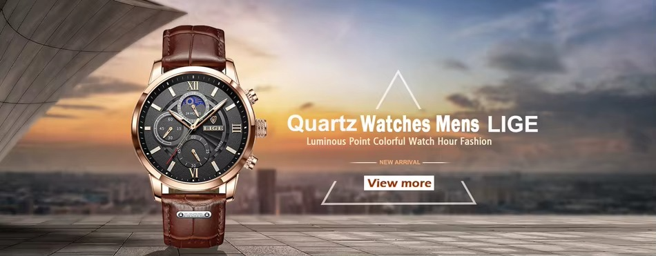 Relógio Masculino LIGE Leather Sport Moon Phase